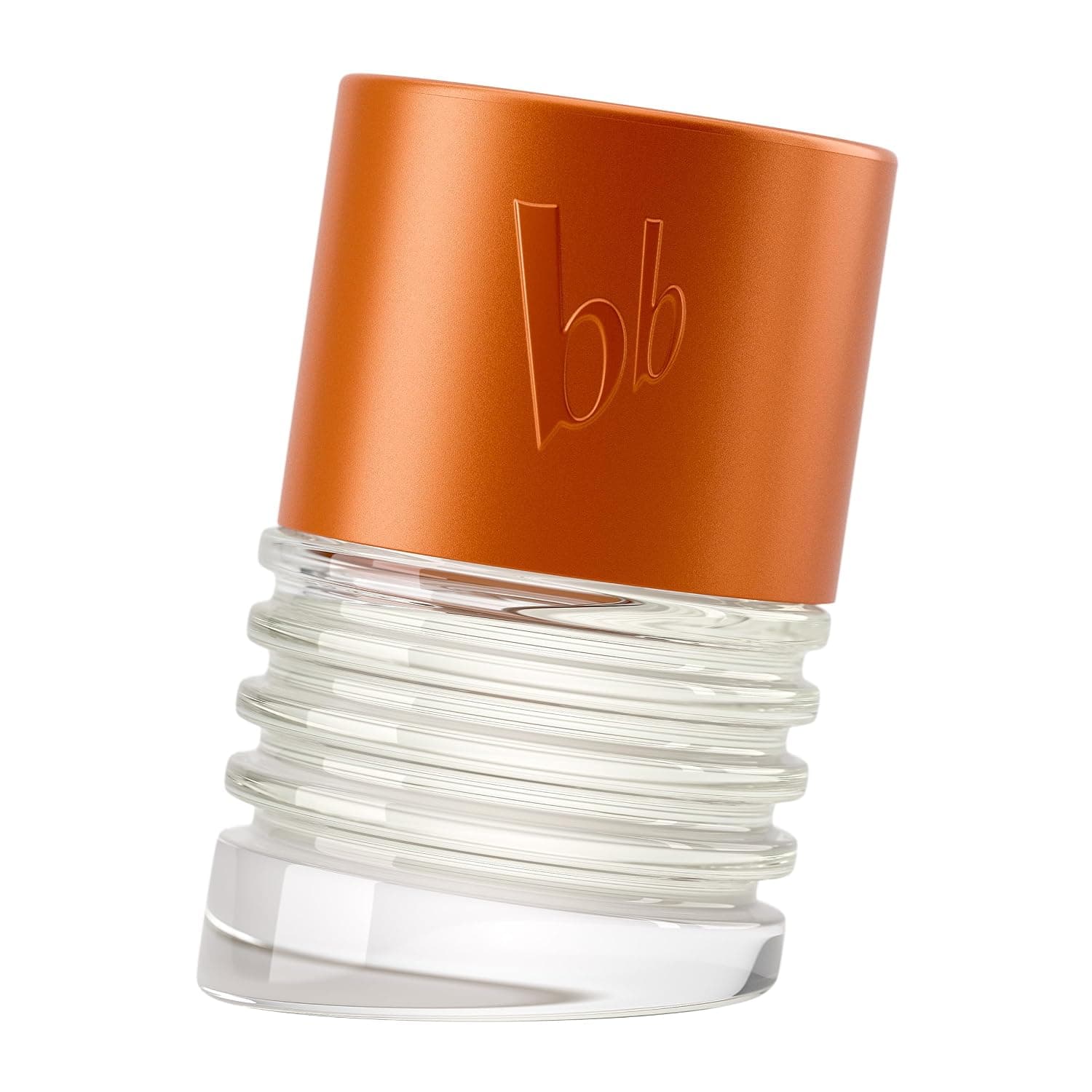 Geriffelter Glasflakon des bruno banani Absolute Man mit oranger Kappe und eingeprägtem bb-Monogramm