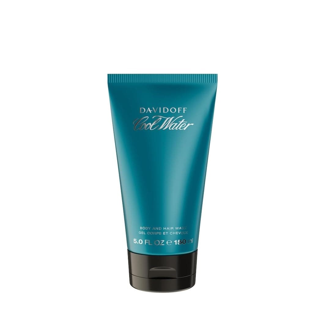 Türkisfarbene Tube des Davidoff Cool Water Duschgels mit schwarzem Klappdeckel und der Aufschrift Body and Hair Wash, 150 Milliliter