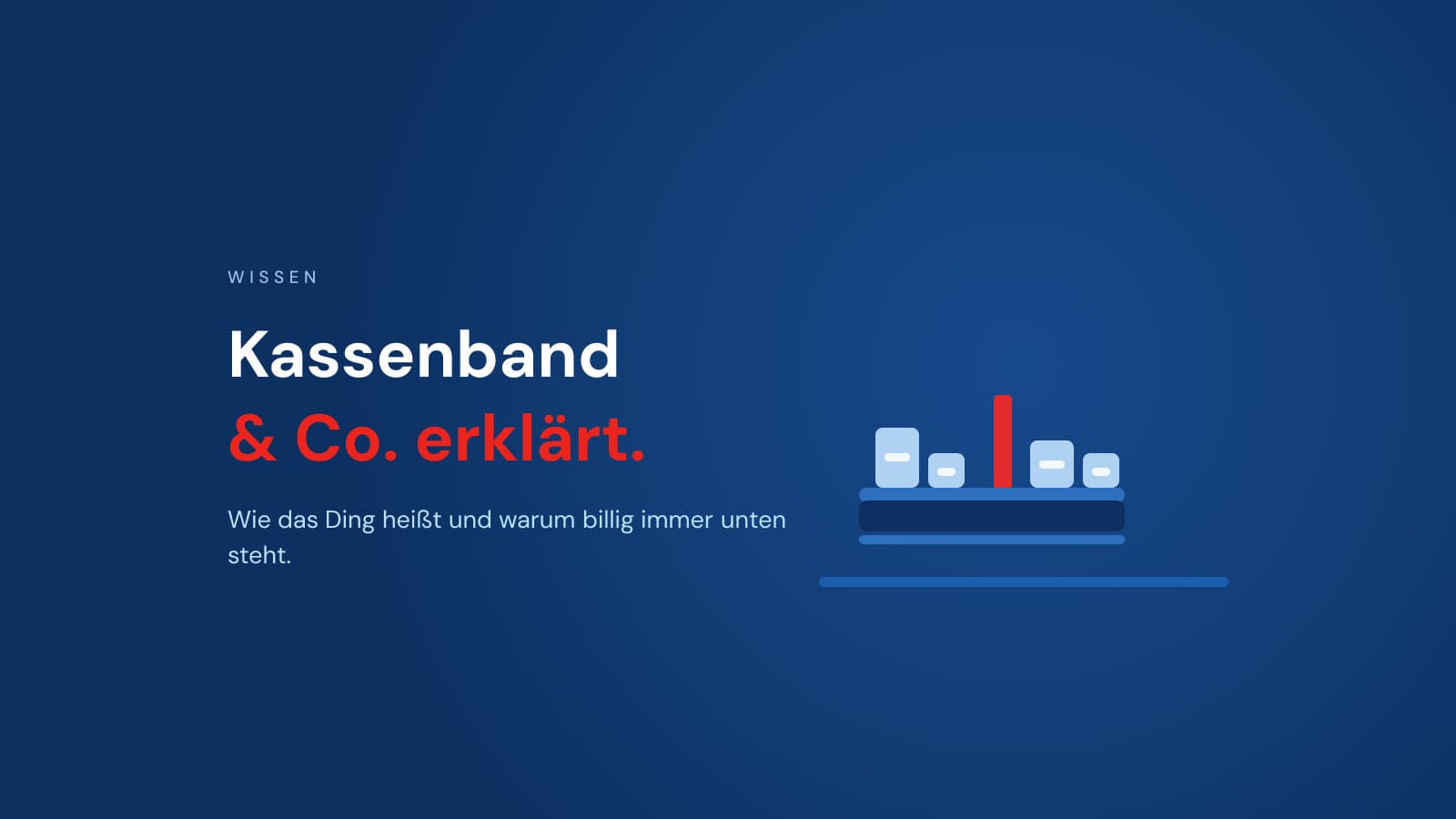 Illustration eines Kassenbands mit Warentrenner vor dunkelblauem Hintergrund