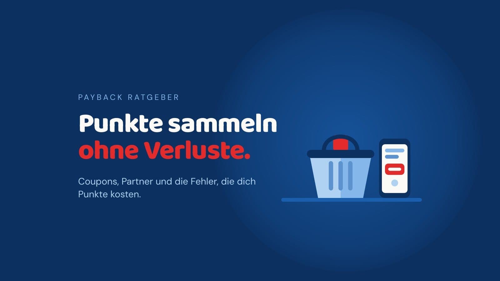 Einkaufswagen, Smartphone mit Coupon und Punktezähler als Grafik im Hey Jendrik Stil vor dunkelblauem Hintergrund