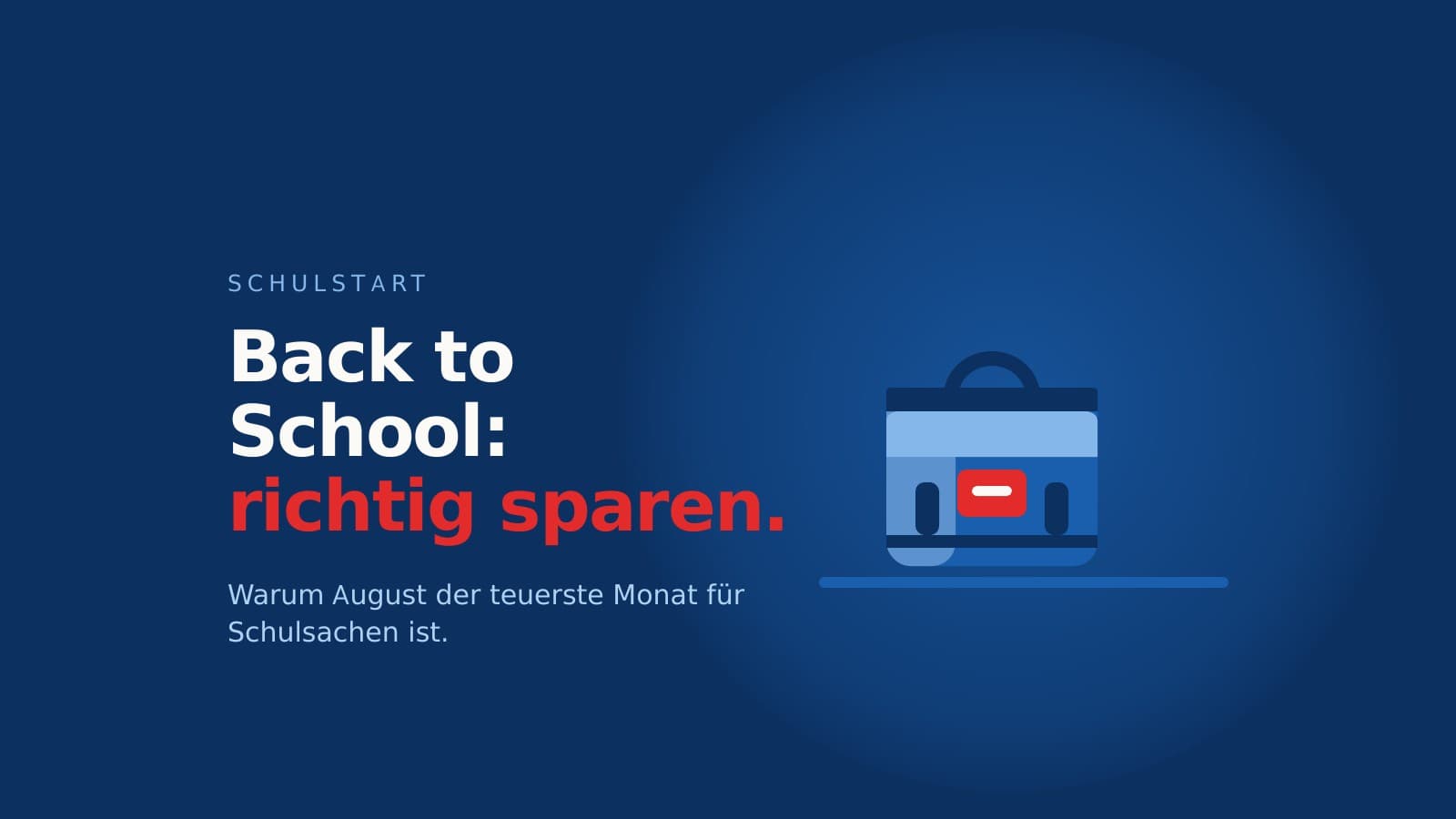 Illustration eines Schulranzens mit Preisschild vor dunkelblauem Hintergrund
