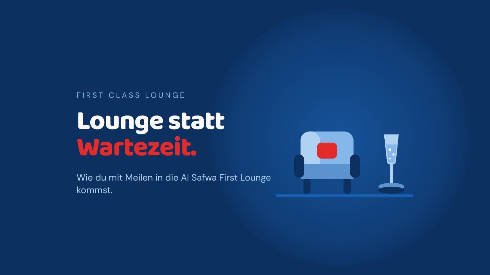 Lounge-Sessel und Sektglas als Grafik im Hey Jendrik Stil vor dunkelblauem Hintergrund