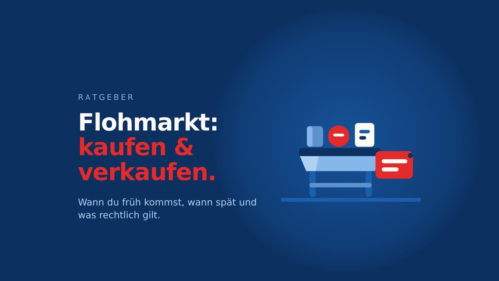 Illustration eines Verkaufstisches mit Waren vor dunkelblauem Hintergrund