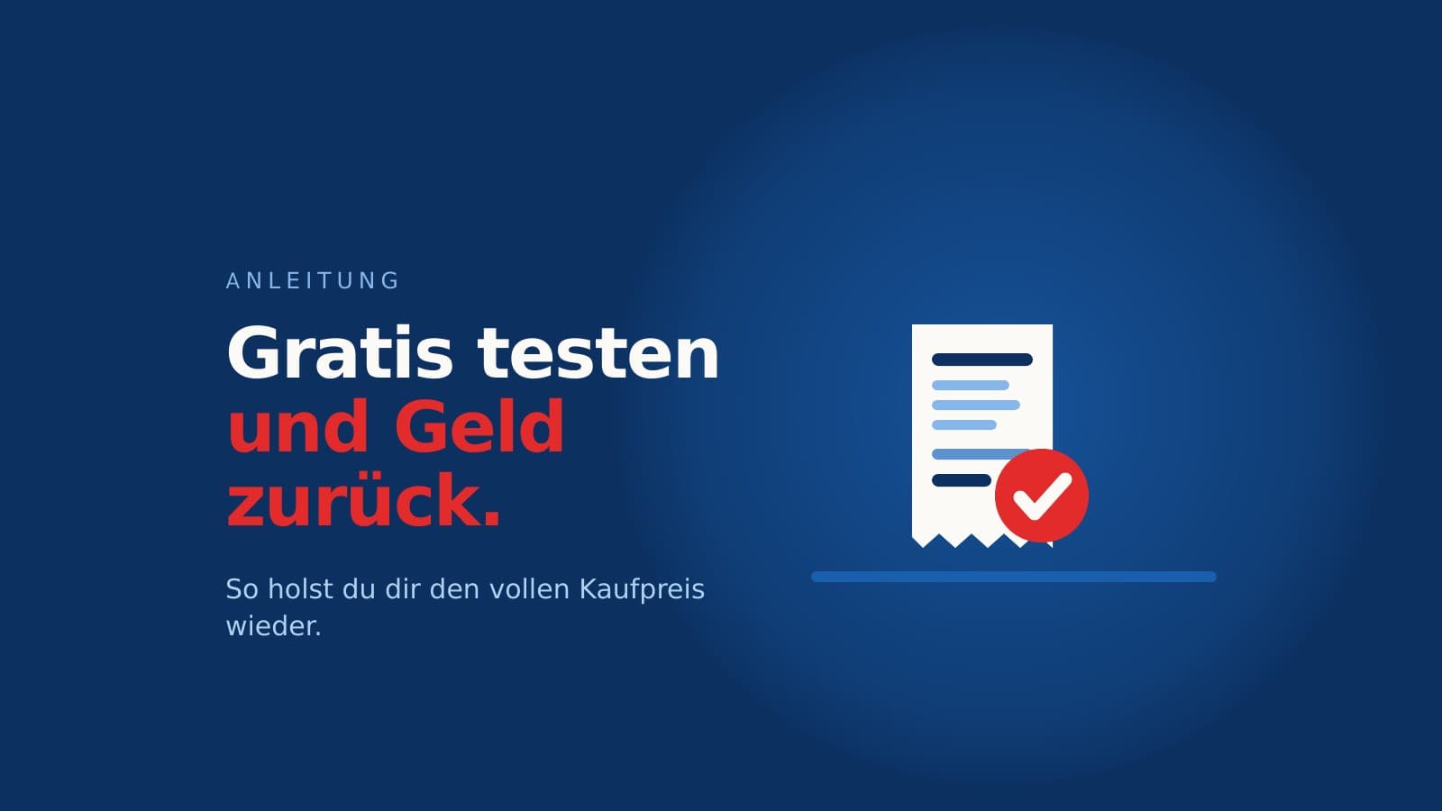 Illustration eines Kassenbons mit rotem Häkchen vor dunkelblauem Hintergrund